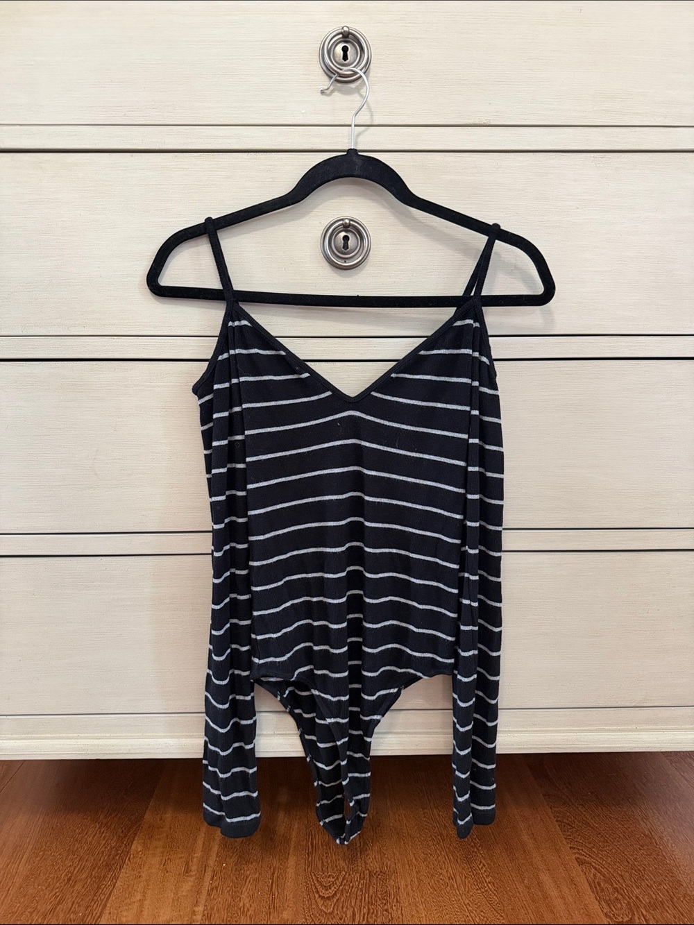 Indah Black and White Striped V-Neck Bodysuit
